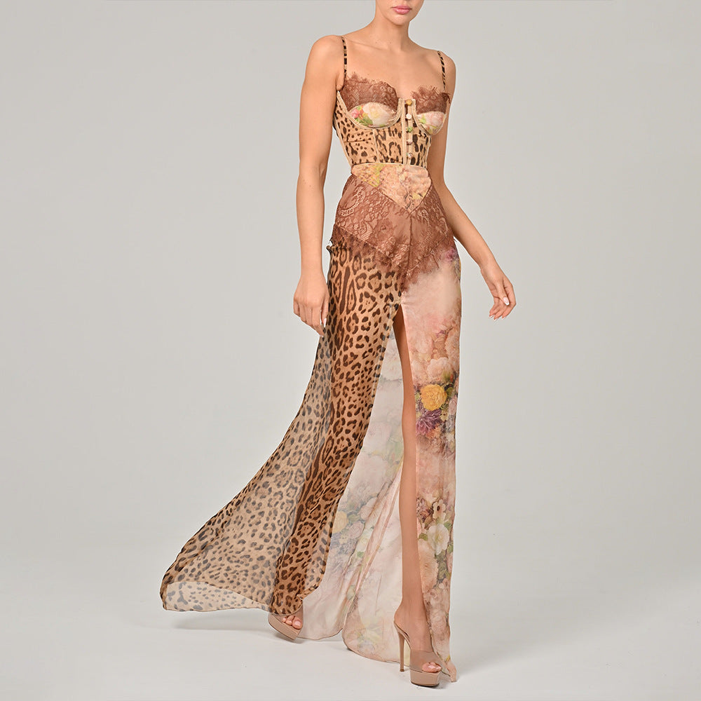 Split tube top chiffon dress