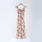 Little Rose Temperament Mulberry Silk Lotus Leaf Edge Dress