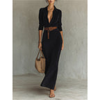 Suede waist long dress shirt skirt with belt
