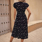 French Fashion Dress Women's Short Sleeve Floral
