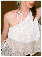 Yoga suit vest with lace mesh outside