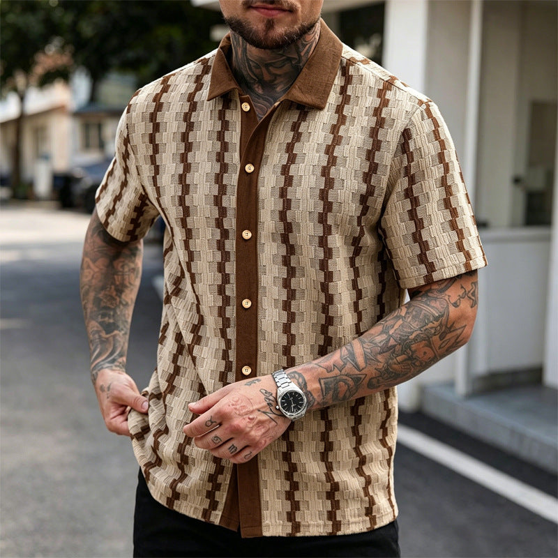 Shirt Vintage Checked Knitted Short Sleeve Shirt
