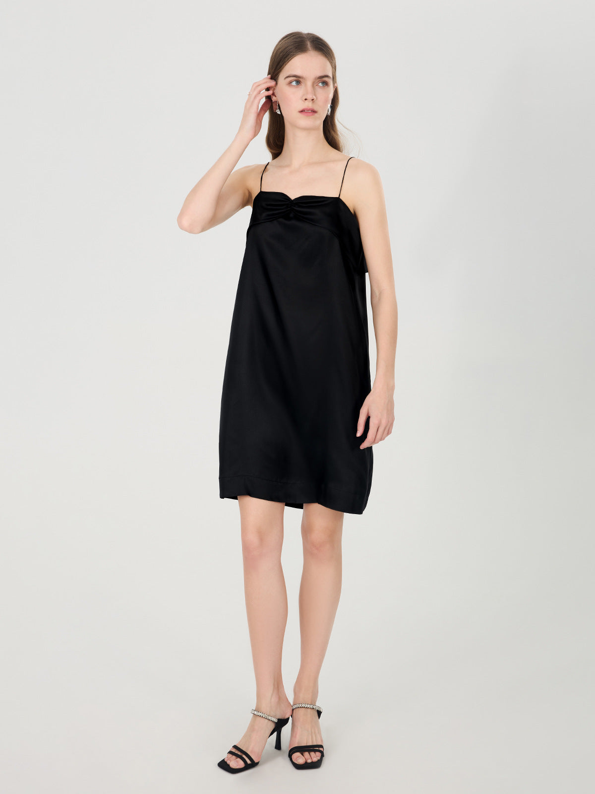 Silk dress black small bow mulberry silk suspender skirt