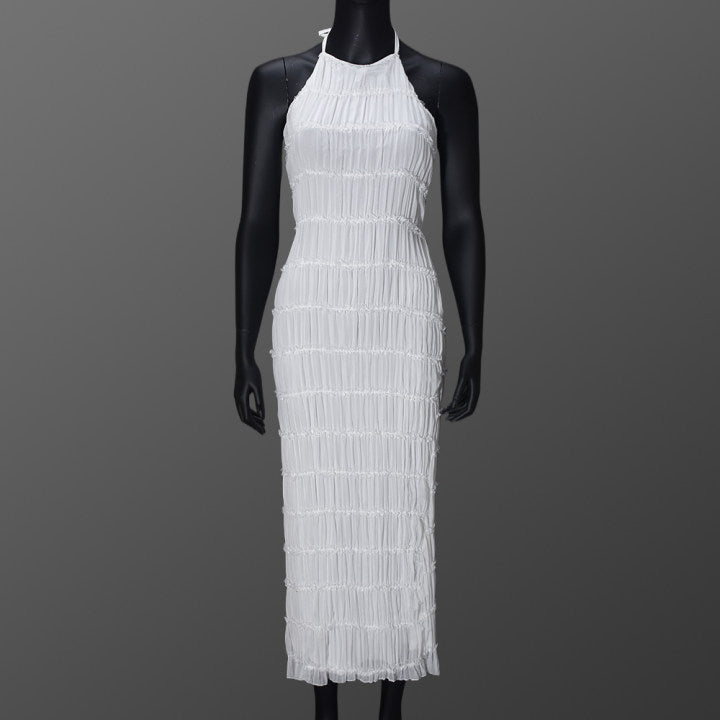 Backless pleated fabric dress