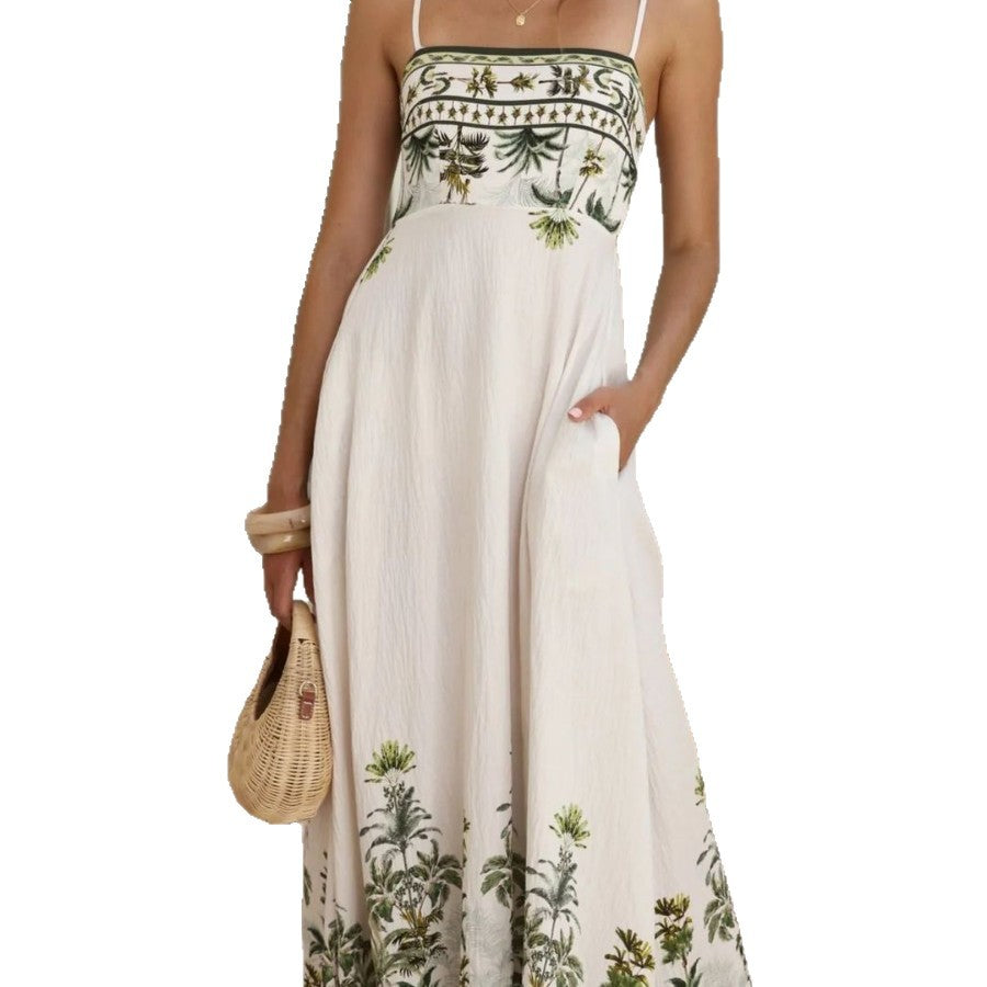 Printed suspender halter dress
