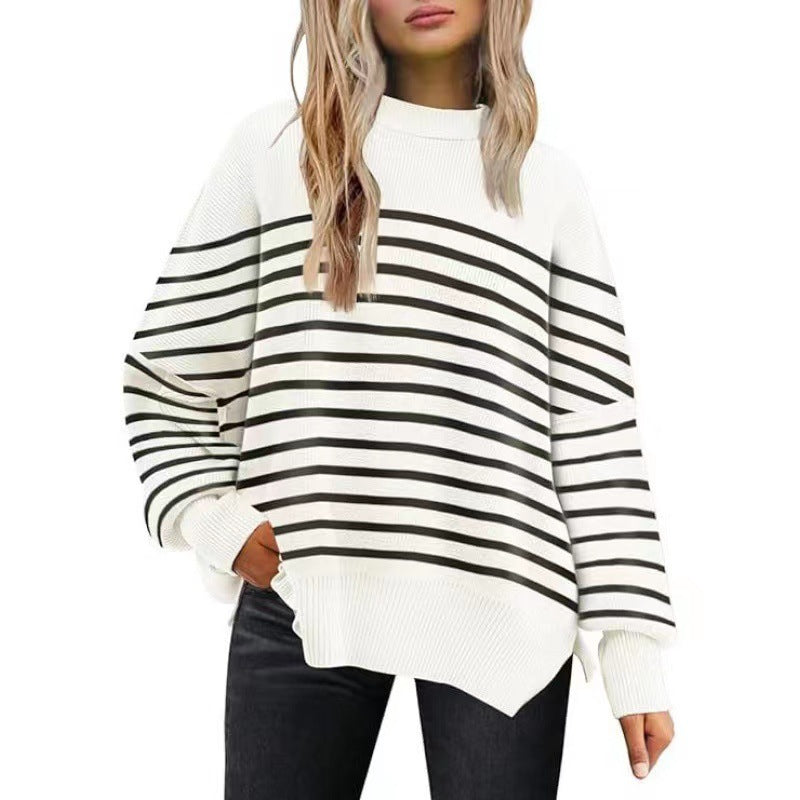 crew neck bat wing long-sleeved sweater
