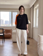 Striped color matching crew neck short-sleeved knitted sweater