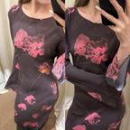Silk floor-to-ceiling dress crew neck dress