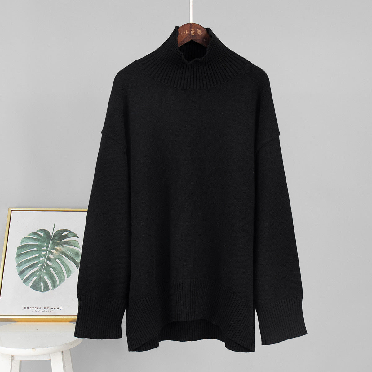 Solid color turtleneck knitted sweater