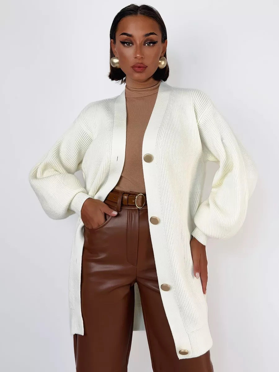 Solid color cardigan knitted breasted cardigan
