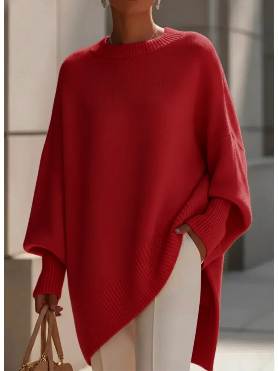 Crew neck pullover solid color knitted sweater