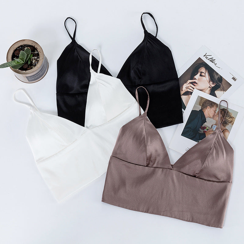 Yuyue Silk Camisole Bra - Lightweight Wire-Free Women's Mulberry Silk Underwear with Adjustable Thin Straps
