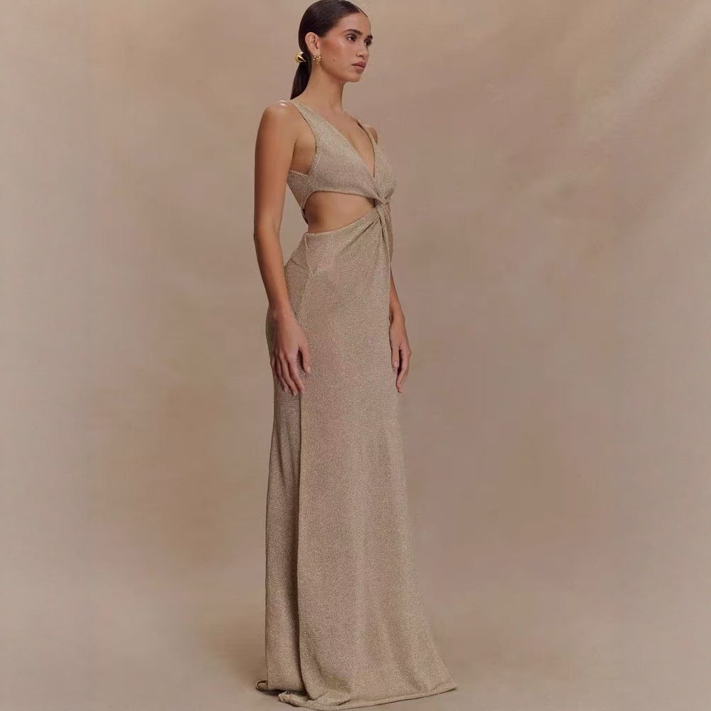 V-neck kink vest long skirt