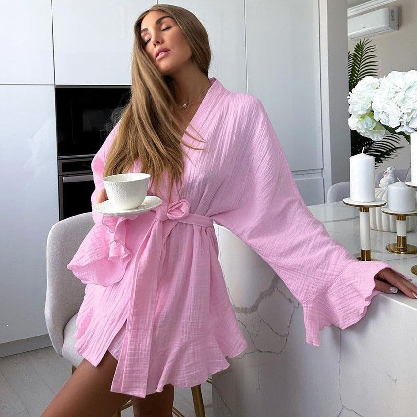 Lotus leaf edge nightgown shorts set