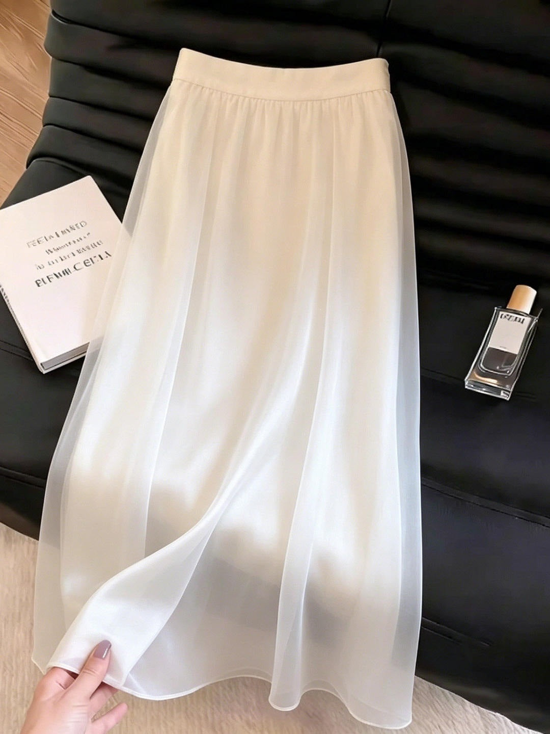 White minimalist romantic silk satin skirt