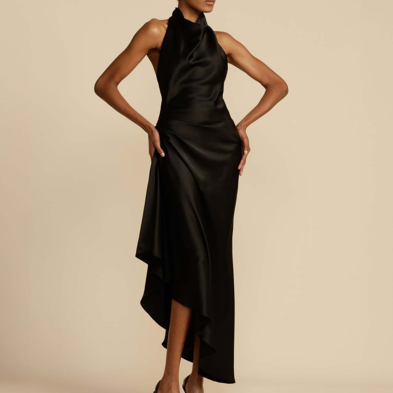 Satin split halter dress