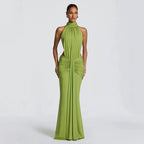 Solid color sexy slim-fit backless fishtail dress
