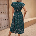 French Fashion Dress Women's Short Sleeve Floral
