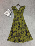 French V-neck silk print dress