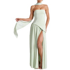 Tube top solid color split dress