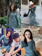 Silk floor-to-ceiling dress crew neck dress