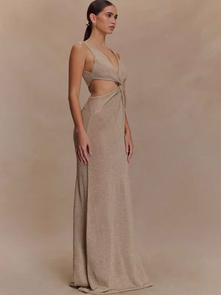 V-neck kink vest long skirt
