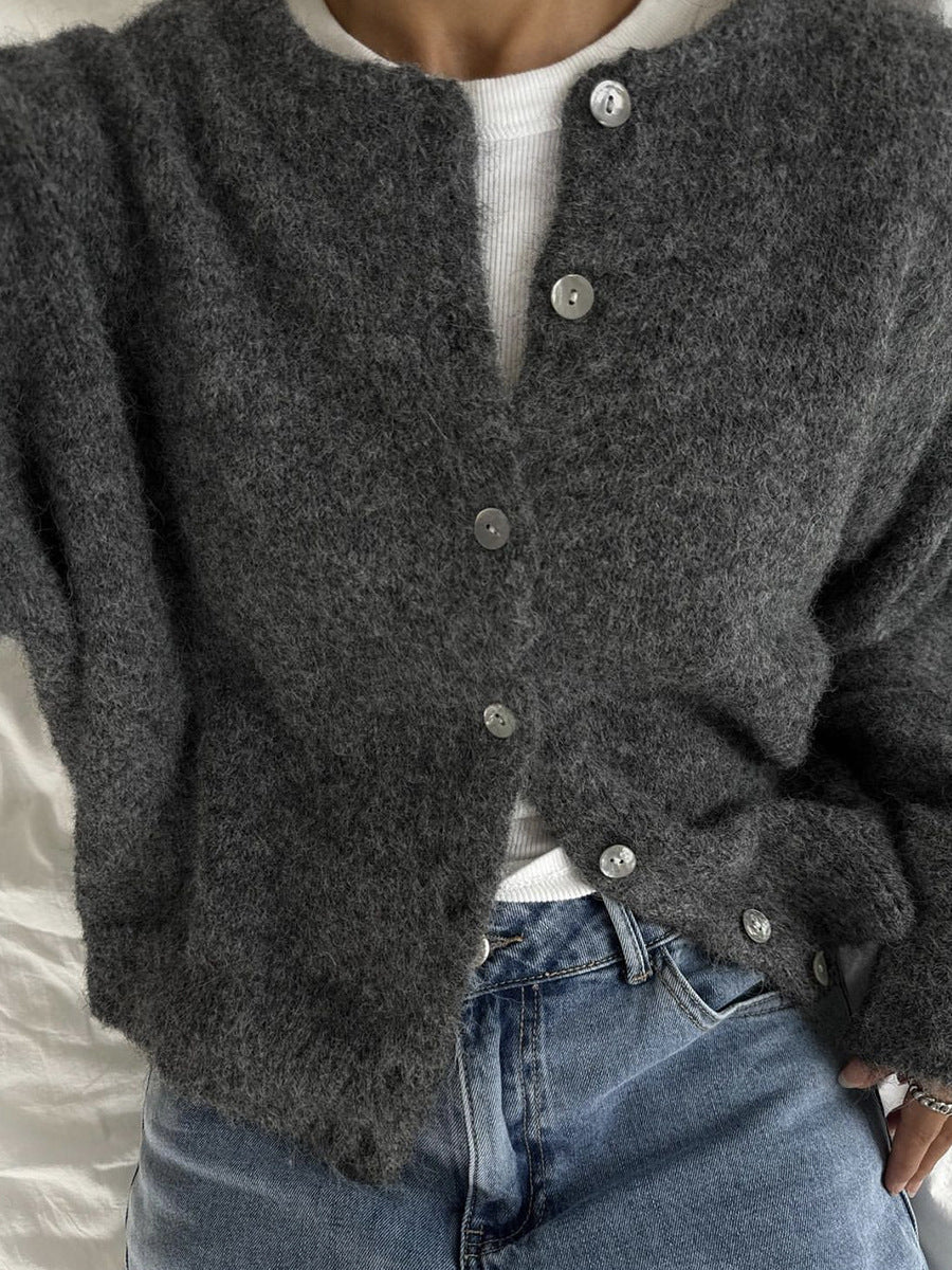 Vintage buckle grey wool knitted cardigan