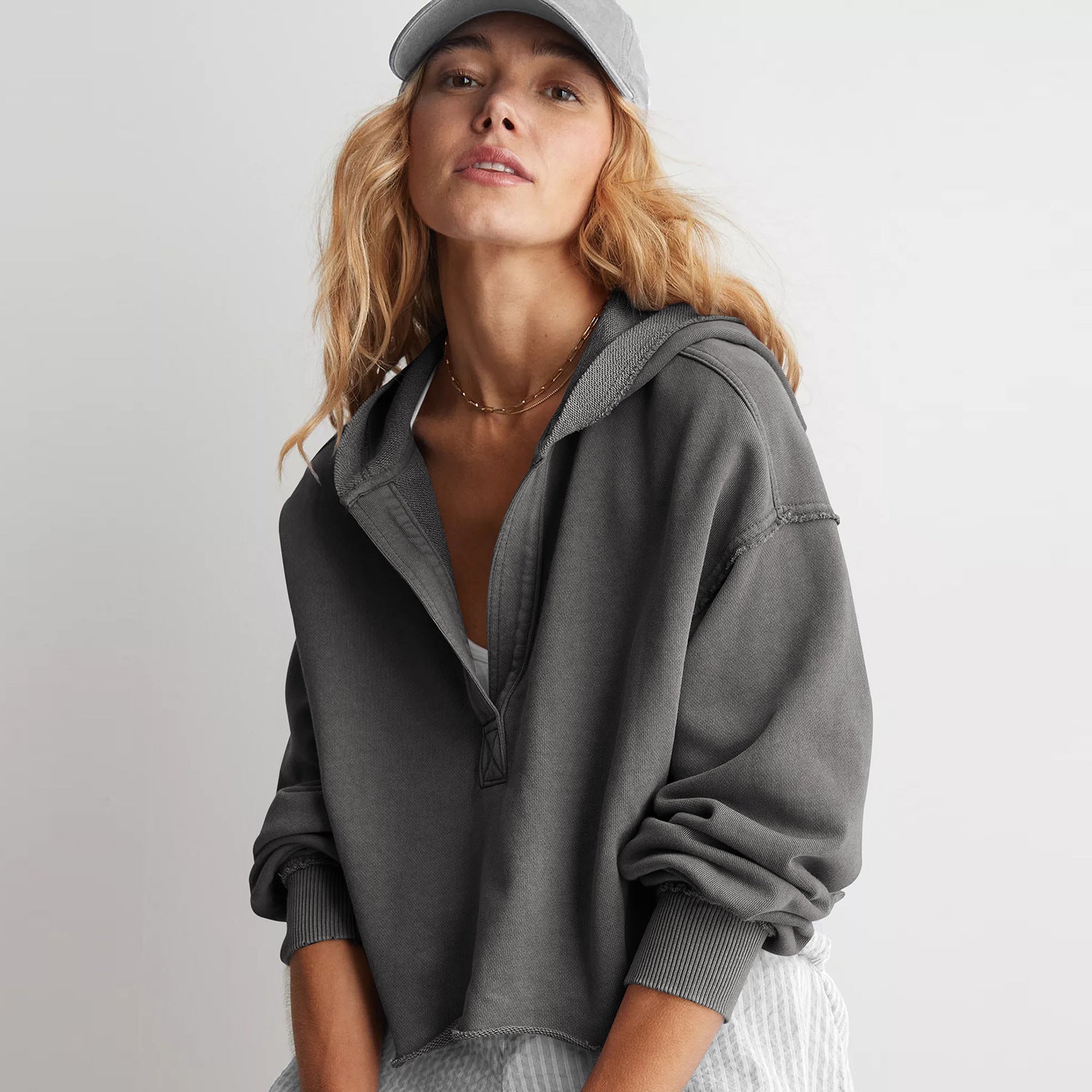 Fashion brand women's hooded sweater V-neck