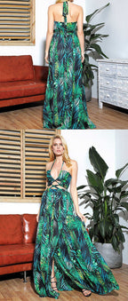 Fashion chest wrap print strap dress