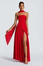 Tube top solid color split dress