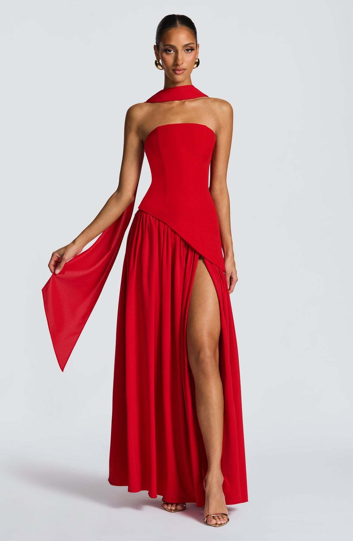 Tube top solid color split dress