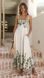 Printed suspender halter dress