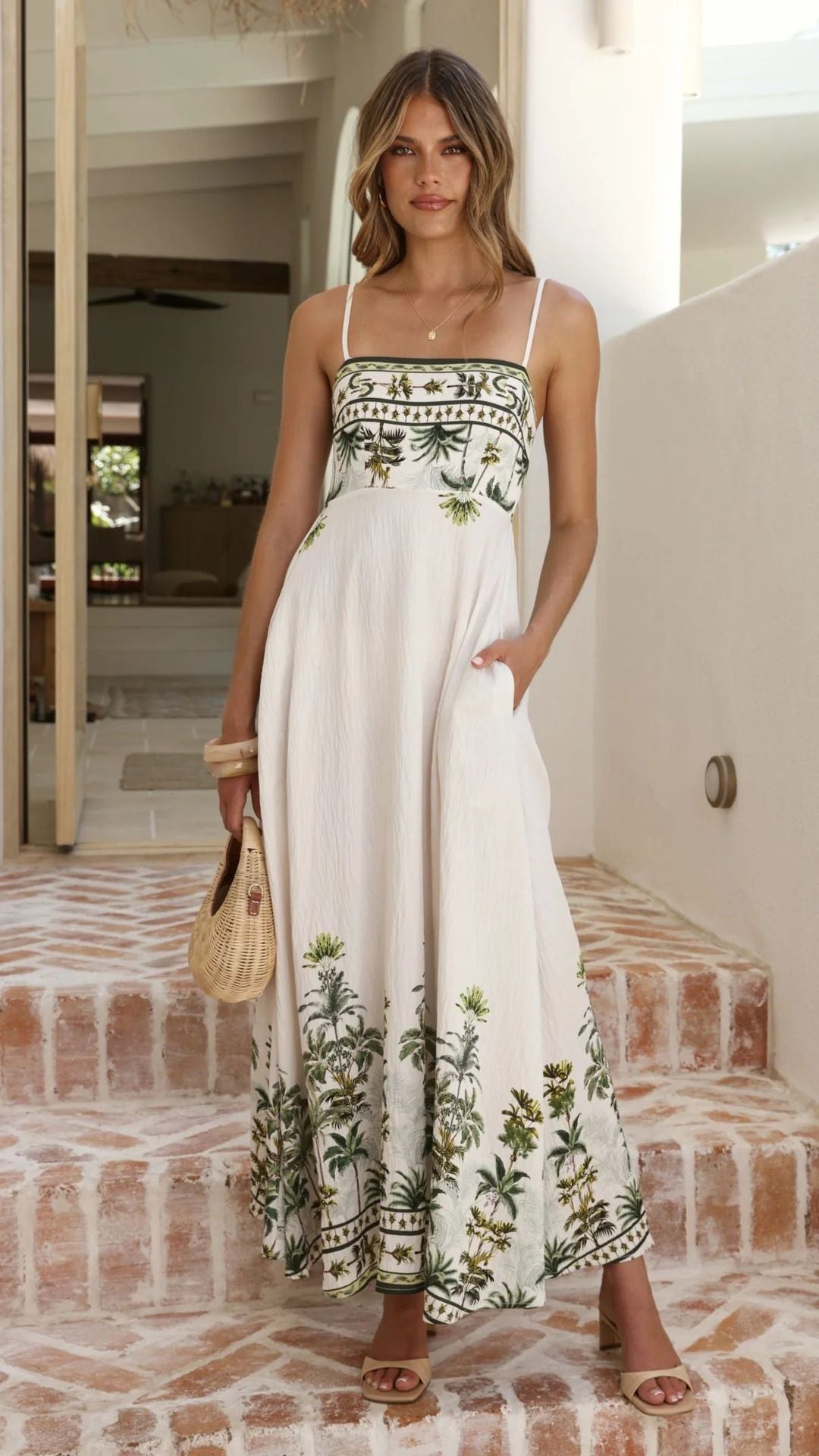 Printed suspender halter dress