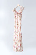 Little Rose Temperament Mulberry Silk Lotus Leaf Edge Dress