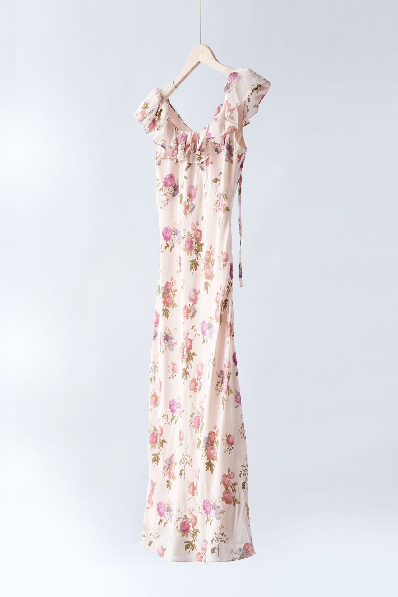 Little Rose Temperament Mulberry Silk Lotus Leaf Edge Dress