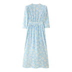 Bubble Sleeve V-Neck Waist Dress