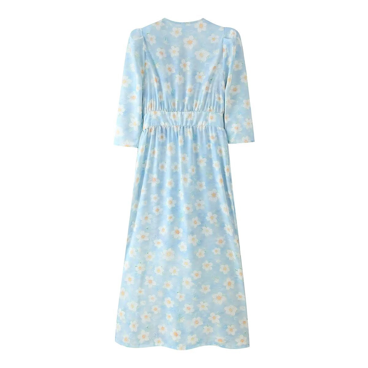 Bubble Sleeve V-Neck Waist Dress