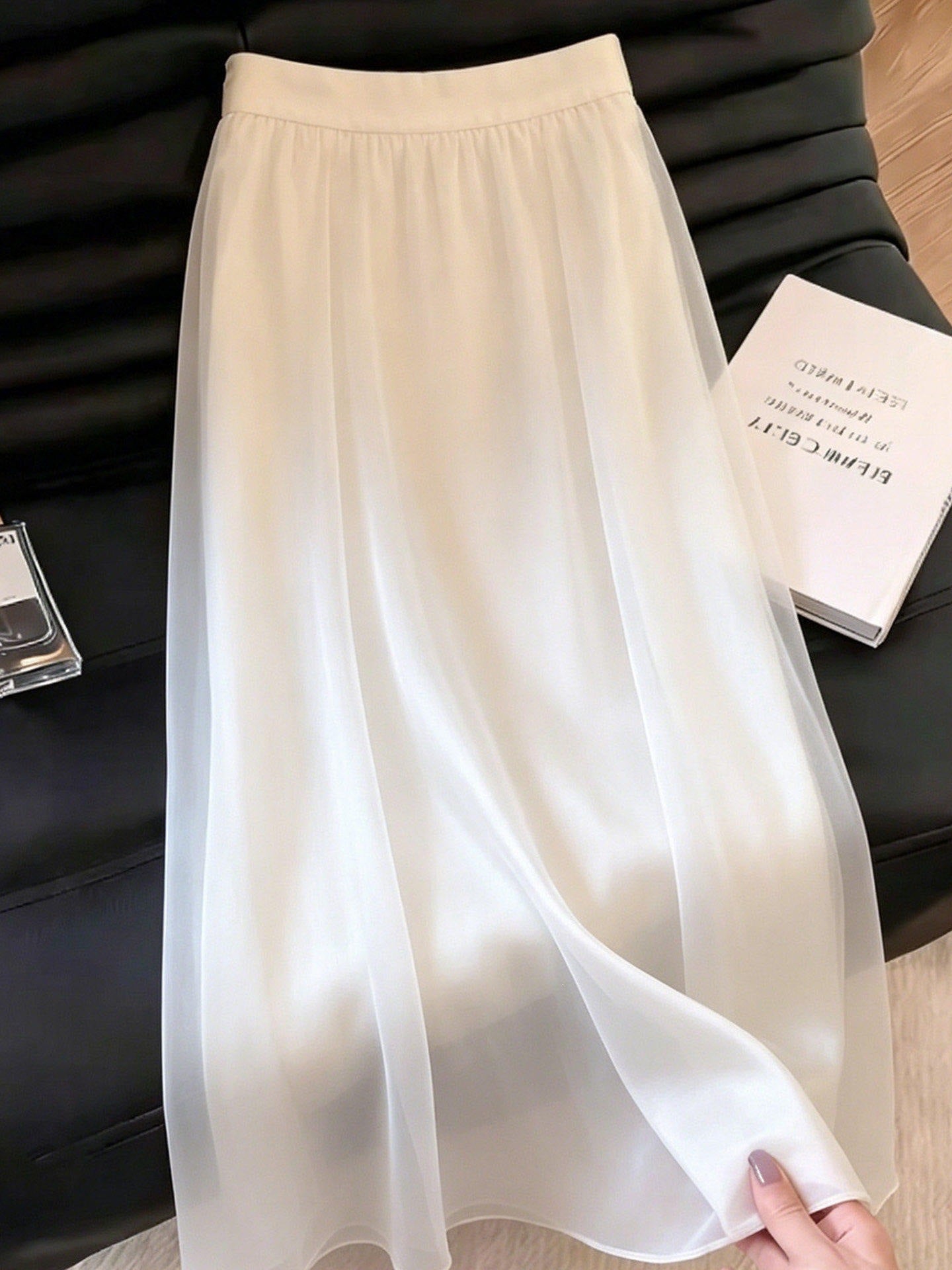White minimalist romantic silk satin skirt