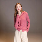 Hooded cardigan over wool jacket