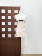 Fishbone tube top slim-fitting flower ruffle dress