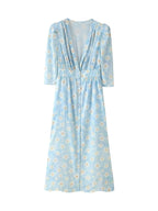 Bubble Sleeve V-Neck Waist Dress