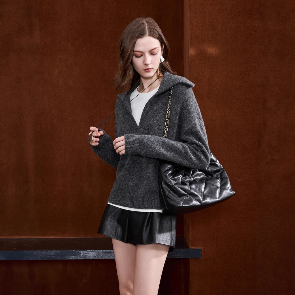 Grey sweatshirt style knit sweater