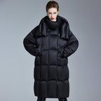 Long knee-length thickened loose white duck down jacket