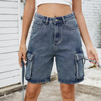Street hipster washed denim five-point shorts