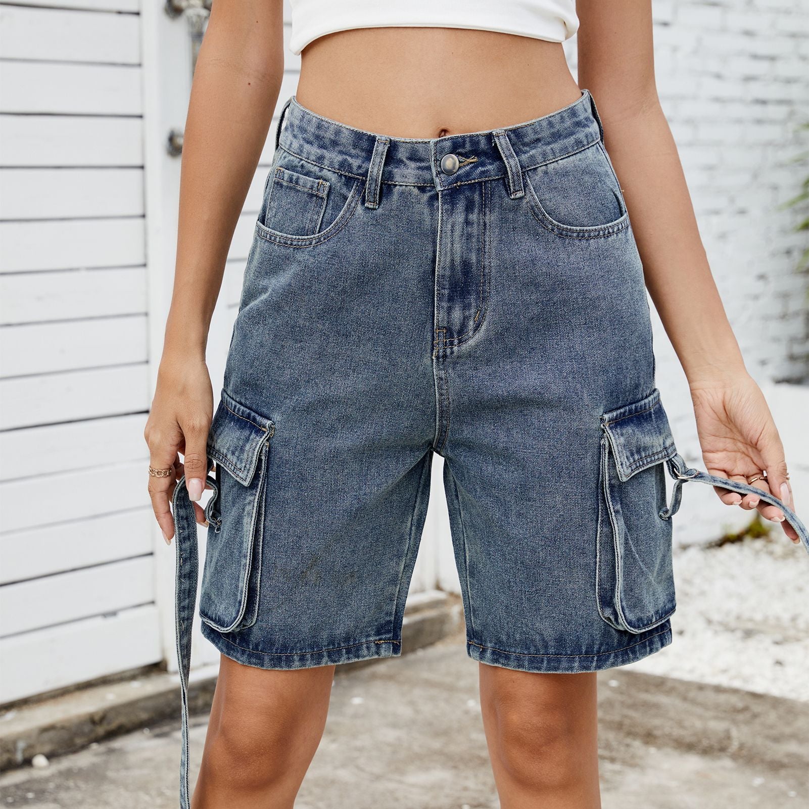 Street hipster washed denim five-point shorts