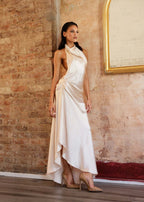 Satin split halter dress