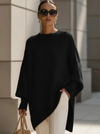 Crew neck pullover solid color knitted sweater