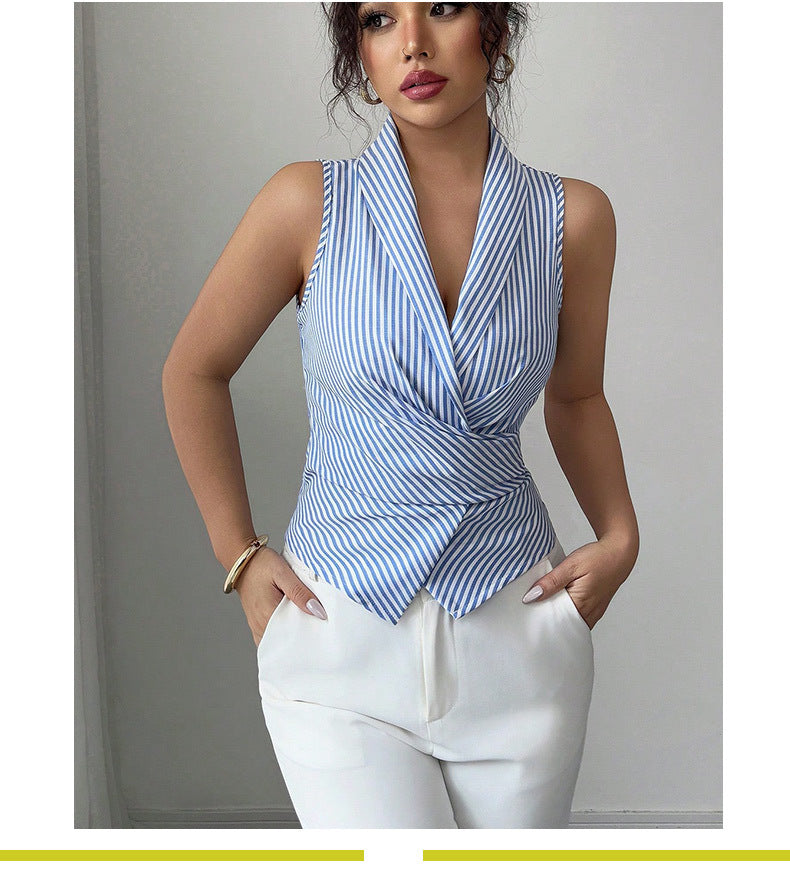 Tie-waist slimming vest shirt