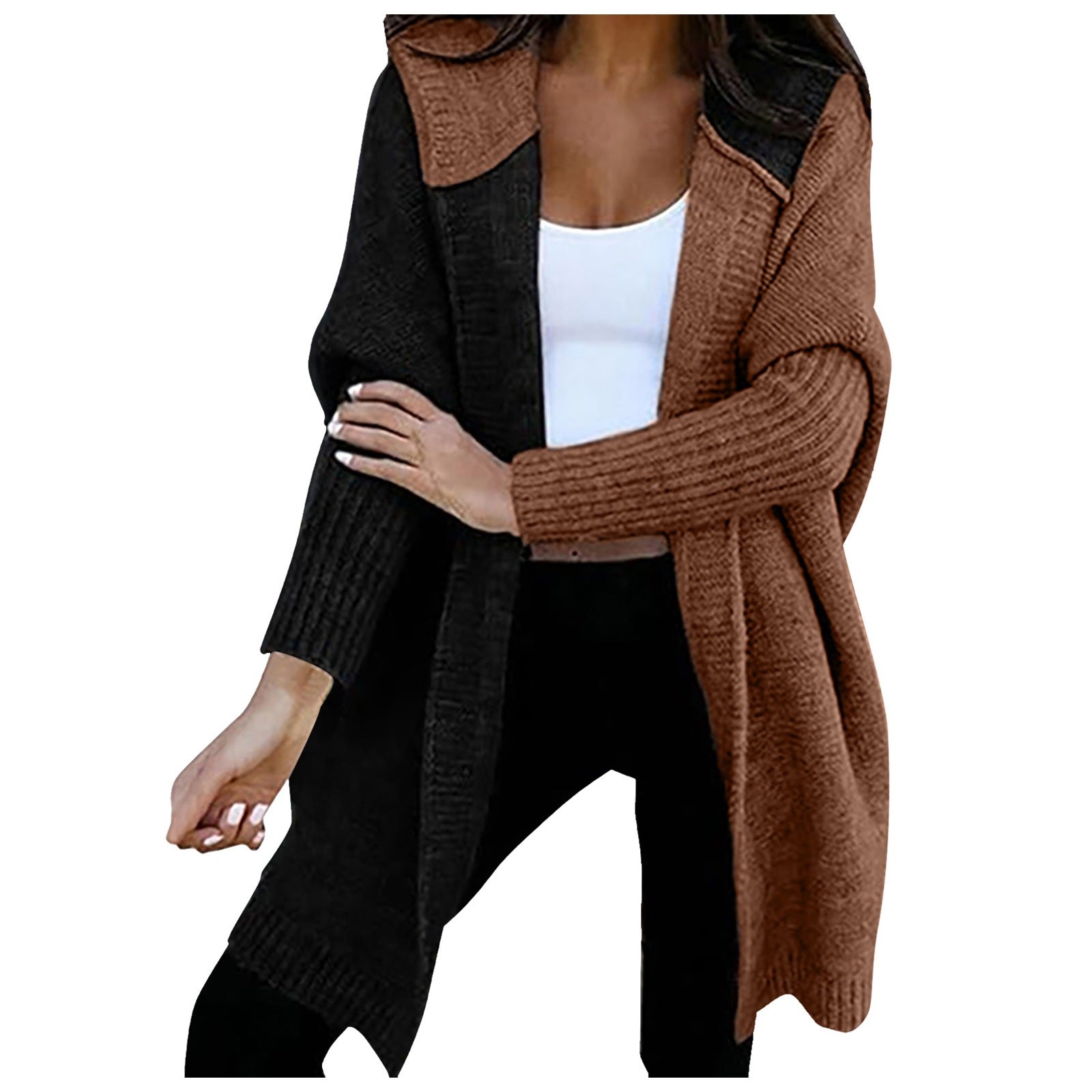Medium and long hooded knitted cardigan