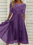 Chiffon splicing lace hollow dress